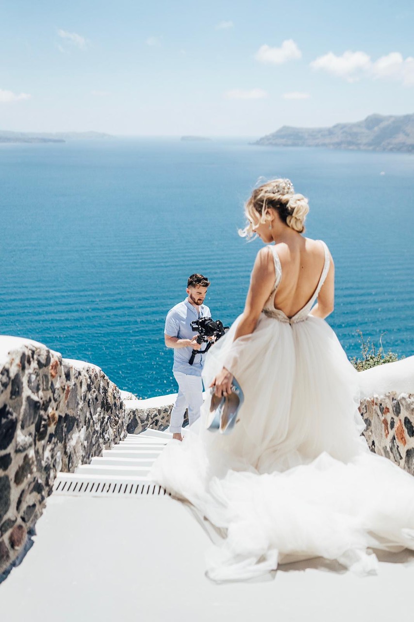 Russell Kent Nicholls Wedding videographer behind the scenes in Santorini wedding