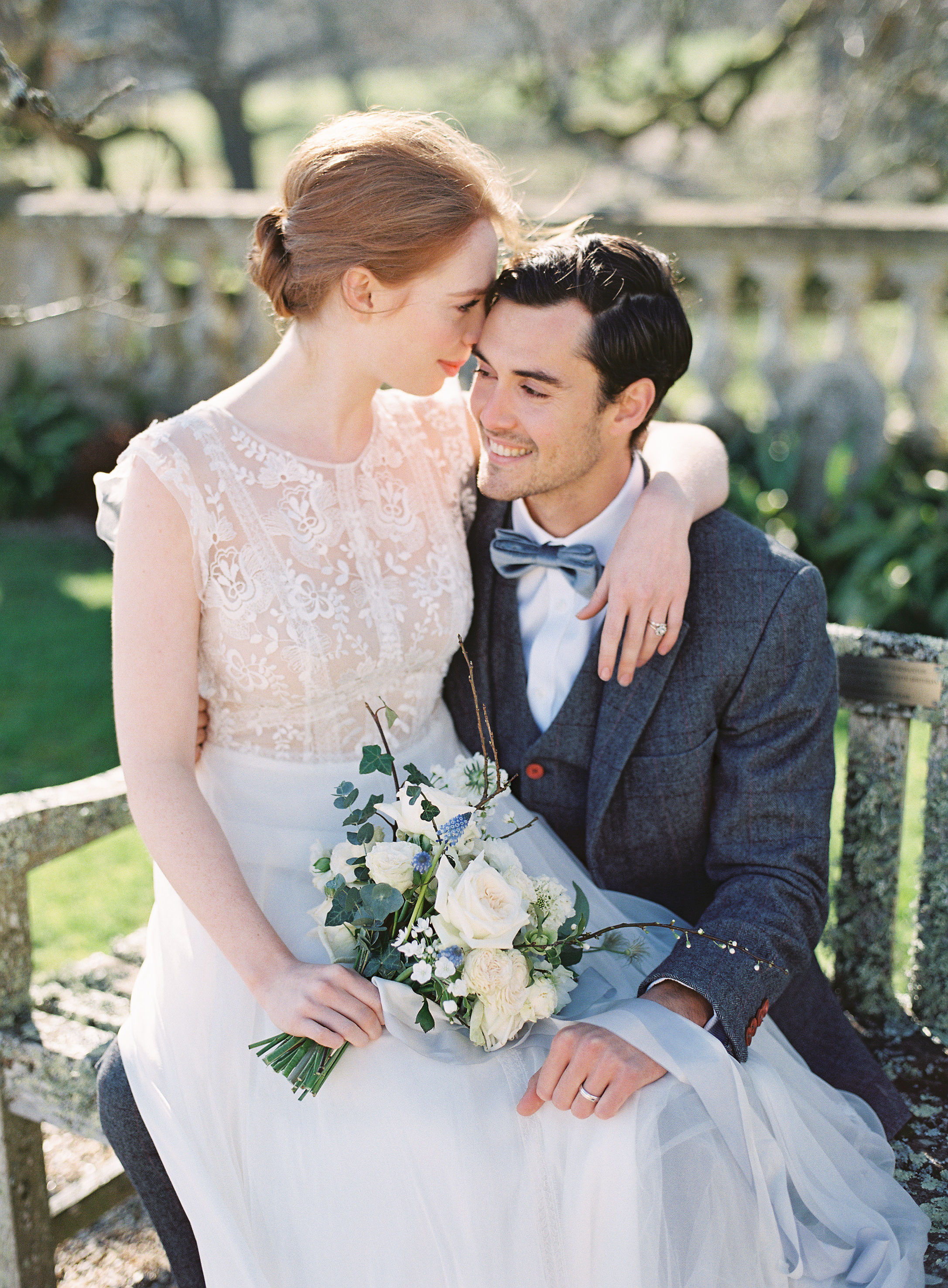 Romantic bridal couple portrait at Somerley House, Hampshire. Photo by Camilla Arnhold