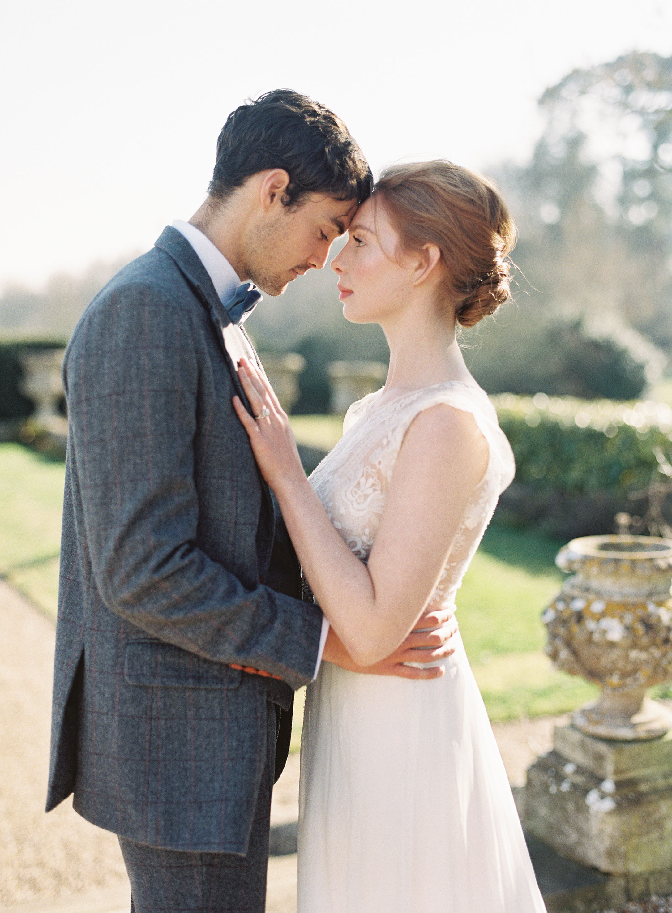 Romantic couple portrait at Somerley House featured on Wedding Sparrow. Photo by Camilla Arnhold